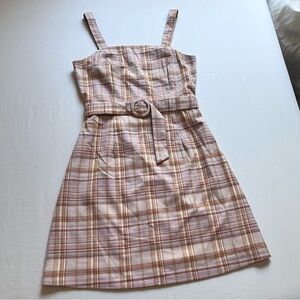 PRINCESS HIGHWAY light lavender pink purple dusty orange plaid belted mini dress